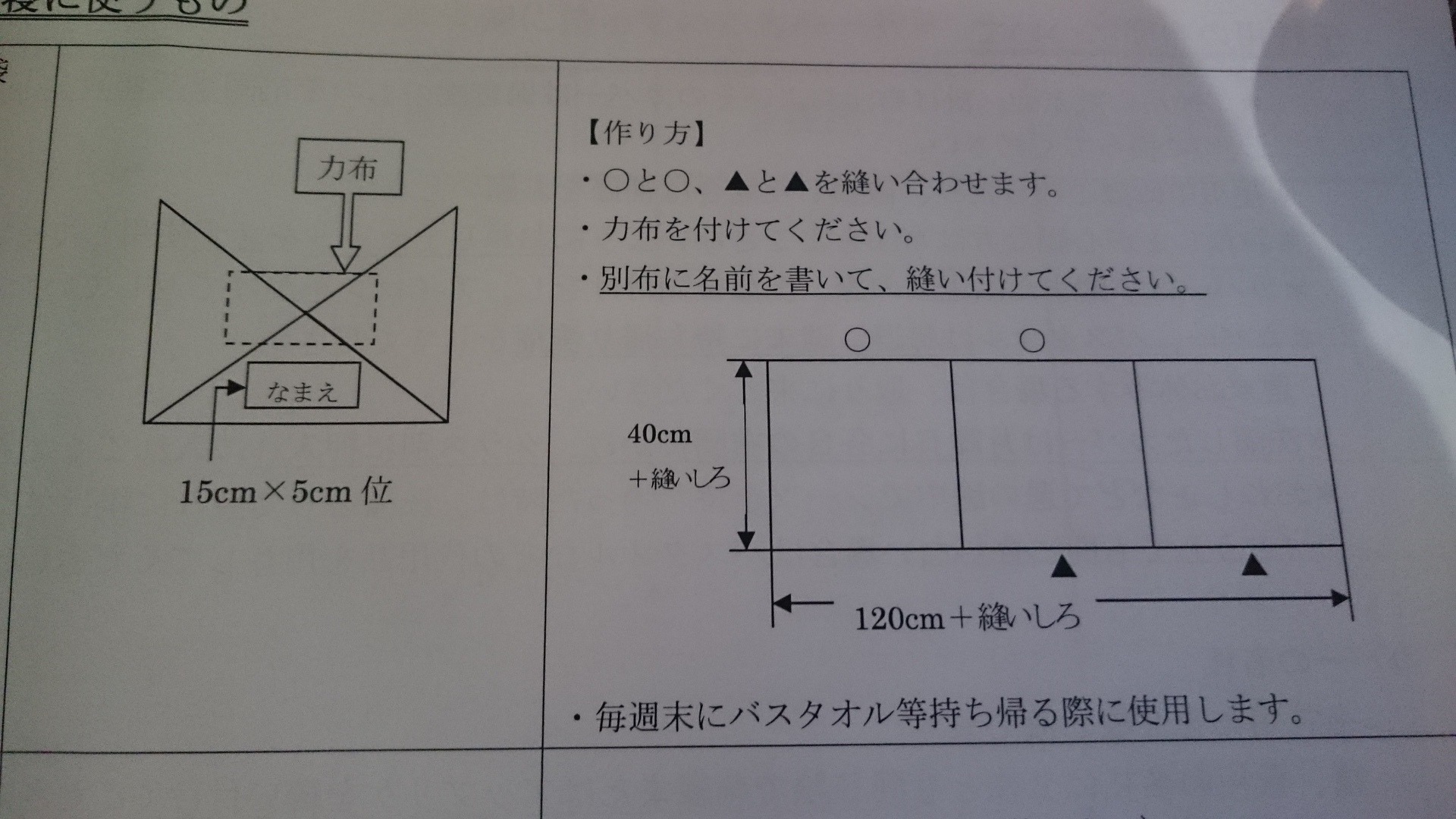 江戸川区某区立保育園持ち物リスト 手作りリスト はっちきの妊娠出産 育児記録